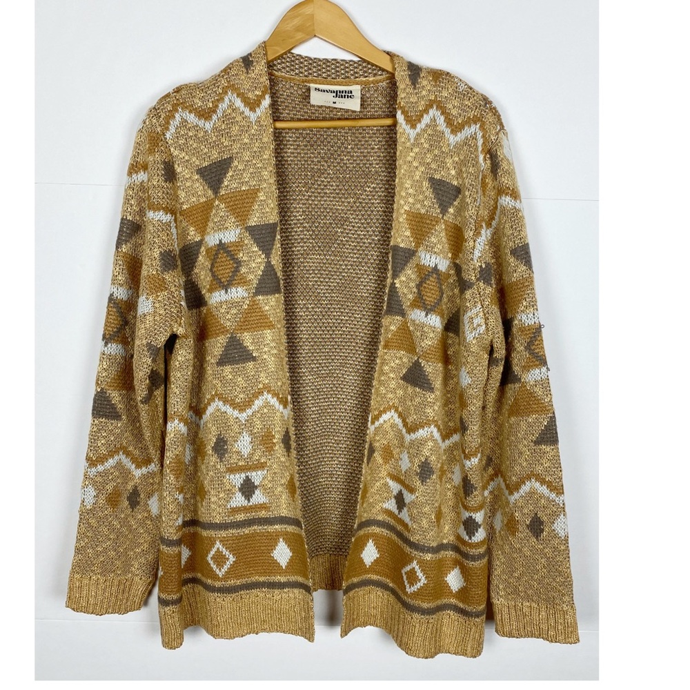 Savanna Jane Cardigan Sweater Size Medium Open Front Aztec Taupe - Picture 6 of 6